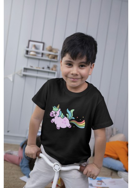 Unicorn Rainbow Fart Sevimli Çocuk T-Shirt Unisex Kesim