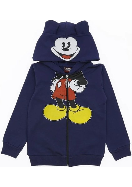 Alp Kids Mickey Mouse Şapkalı Fermuarlı Şardonlu Erkek Çocuk Hırka