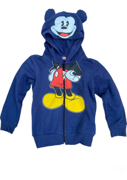 Alp Kids Mickey Mouse Şapkalı Fermuarlı Şardonlu Erkek Çocuk Hırka