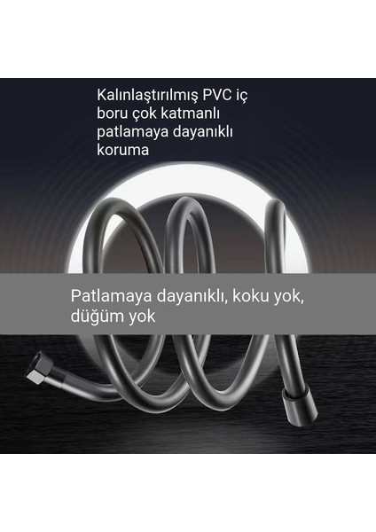 Siyah 150CM Modern Siyah Pvc Duş Hortumu, Esnek ve Patlamaya Dayanıklı - Paslanmaz Banyo Hortumu