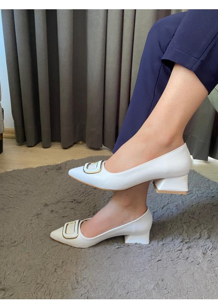 Kadın Pita Beyaz Deri Tokalı Stiletto Alcak Ökçe Abiye Ayakkabı fiyatları