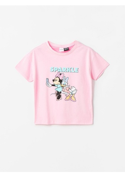 Bisiklet Yaka Minnie Mouse Baskılı Kısa Kollu Kız Çocuk Şortlu Pijama Takımı