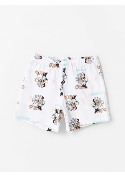 Bisiklet Yaka Minnie Mouse Baskılı Kısa Kollu Kız Çocuk Şortlu Pijama Takımı