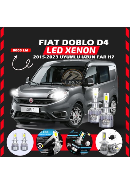 Fiat Doblo D4 2015-2023 Uzun Far Uyumlu Şimşek Etkili LED Xenon Performance Series H7