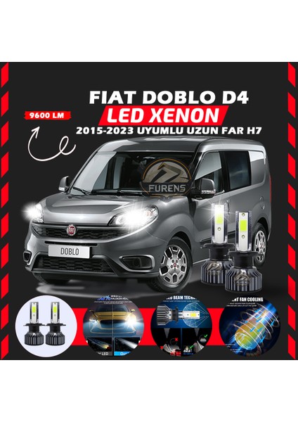 Fiat Doblo D4 2015-2023 Uzun Far Uyumlu Şimşek Etkili LED Xenon Pro Series H7