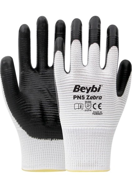 Pn5 Zebra Polyester Örme Nitril Kaplı İş Eldiveni 9 Beden 12 Çift fiyatları