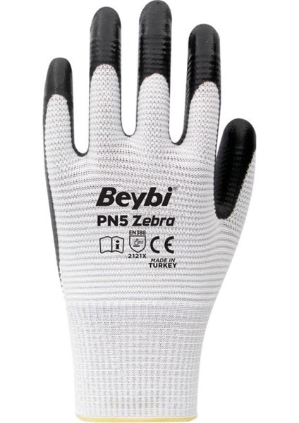 Pn5 Zebra Polyester Örme Nitril Kaplı İş Eldiveni 9 Beden 12 Çift modelleri