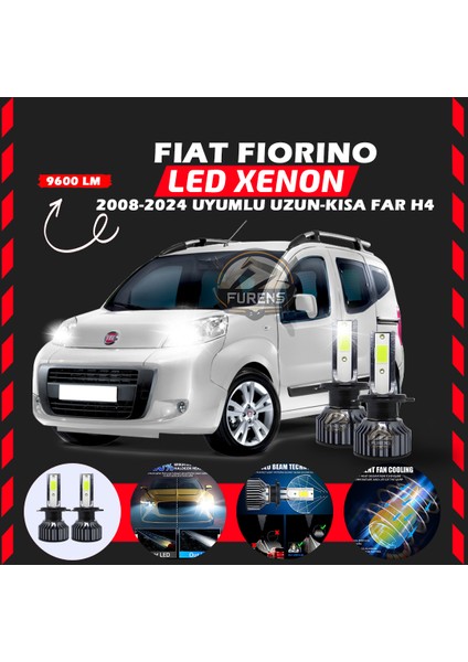 Fiat Fiorino 2008-2024 Uzun - Kısa Far Uyumlu Şimşek Etkili LED Xenon Pro Series H4