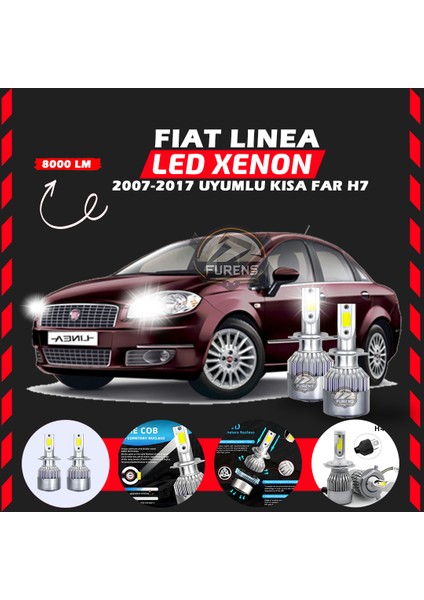 Fiat Linea 2007-2017 Kısa Far Uyumlu Şimşek Etkili LED Xenon Performance Series H7