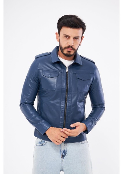 DER276 Hakiki Deri Erkek Mavi Mont