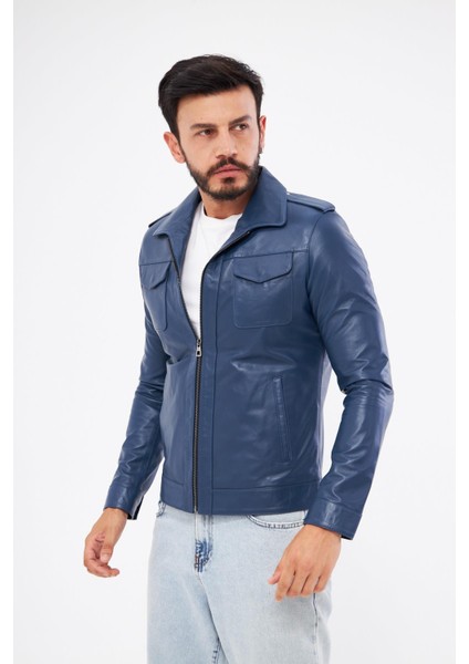 DER276 Hakiki Deri Erkek Mavi Mont fiyatları
