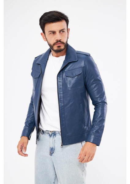 DER276 Hakiki Deri Erkek Mavi Mont indirimleri