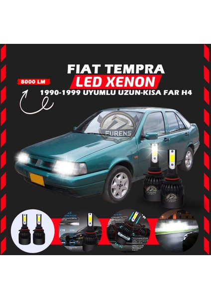 Fiat Tempra Uzun - Kısa Far Uyumlu Şimşek Etkili LED Xenon Light Series H4