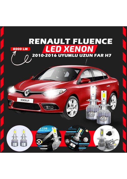 Renault Fluence 2010-2016 Uzun Far Uyumlu Şimşek Etkili LED Xenon Performance Series H7