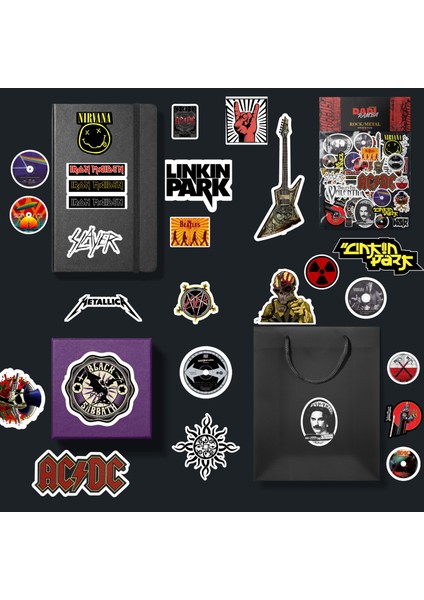 Rock Metal V1 Sticker Paketi Bullet Journal Defter Çıkartma Ajanda Laptop Etiket