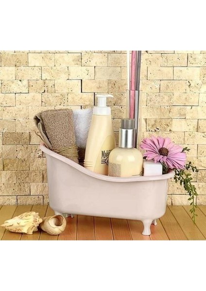 Plastik Mini Küvet Diş Fırçalık Sabunluk Lif Kabı Banyo Duş Düzenleyici Organizer Bej fiyatları