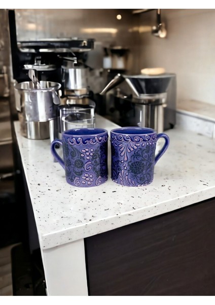 Espresso Fincan 2 Kişilik 2 Parça Otantik Kabartma Desen Çini