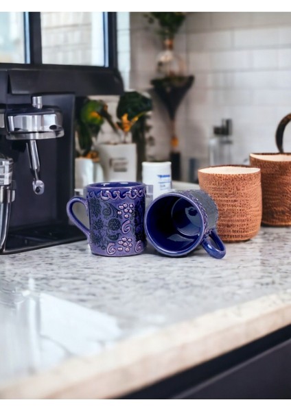 Espresso Fincan 2 Kişilik 2 Parça Otantik Kabartma Desen Çini