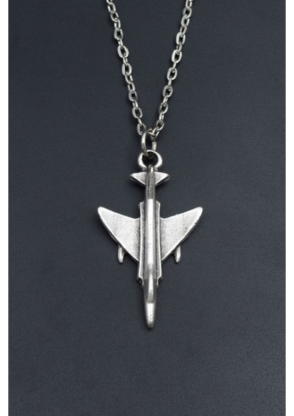 F4 Phantom Uçak Gümüş Kaplama Unisex Düz Zincir Kolye kod 865