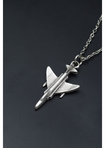 F4 Phantom Uçak Gümüş Kaplama Unisex Düz Zincir Kolye kod 865
