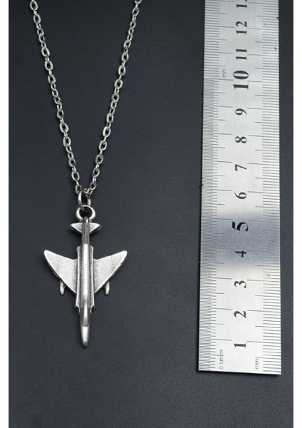F4 Phantom Uçak Gümüş Kaplama Unisex Düz Zincir Kolye kod 865