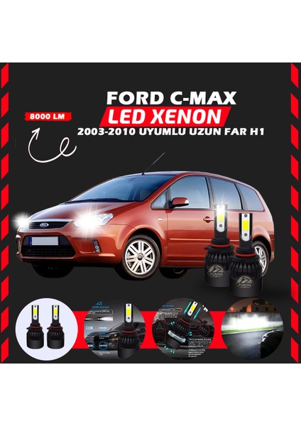 Ford C-Max 2003-2010 Uzun Far Uyumlu Şimşek Etkili LED Xenon Light Series H1