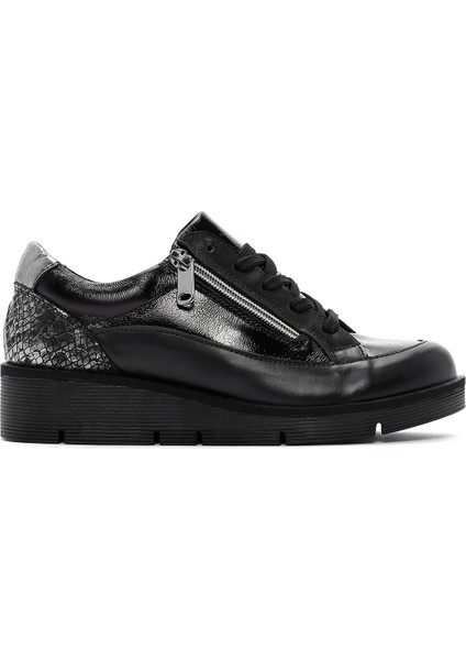 Kadın Siyah Bağcıklı Fermuar Detaylı Sneaker 24WFD370714