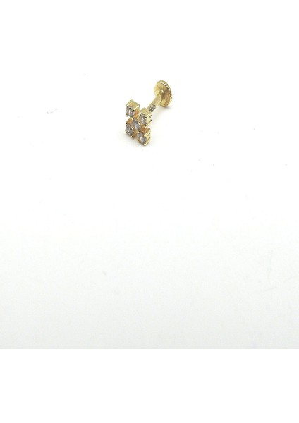 Kare Dört Taşlı 14 Ayar Altın Tragus