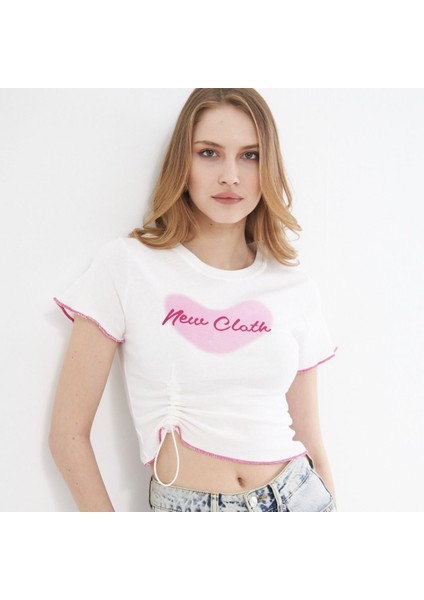 Crop Beli Lastikli Kısa Kollu Bisiklet Yaka Pamuklu M modelleri