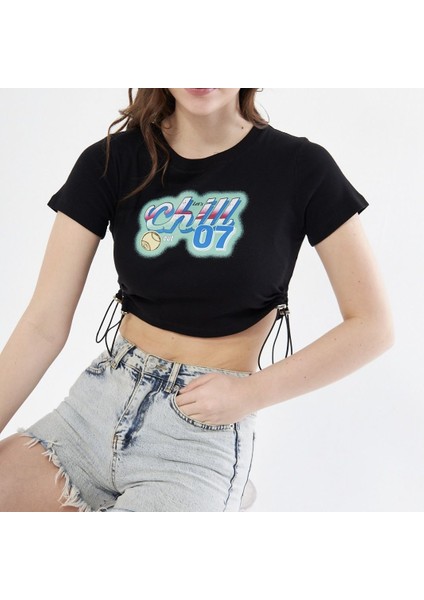 Crop Lastikli Kısa Kollu Bisiklet Yaka Pamuklu M Beyaz