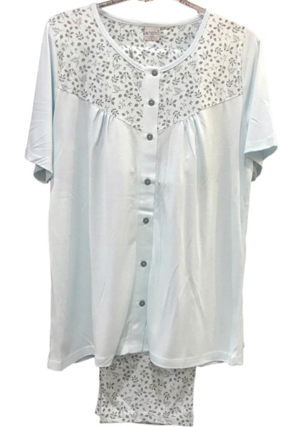 24578-NENA Kadın Kısa Kollu Robalı Önden Açık % 100 Pamuk Pijama Takımı