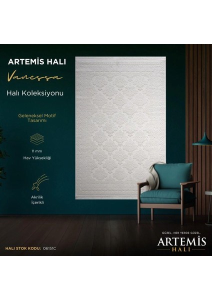 Vanessa 06151c Krem Retro Motifli Yün Halı fiyatları