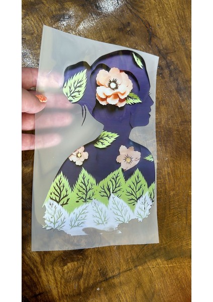 Ütü Ile Yapışan Çiçekli Kız Arma Tişört Kot Kumaş Baskı 24X15 cm