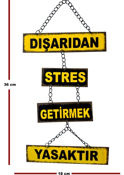 Dışarıdan Stres Getirmek Yasaktır,Zincirli Retro,Metal Duvar Dekoru