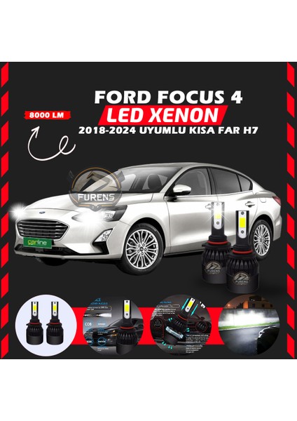 Ford Focus 4 2018-2024 Kısa Far Uyumlu Şimşek Etkili LED Xenon Light Series H7