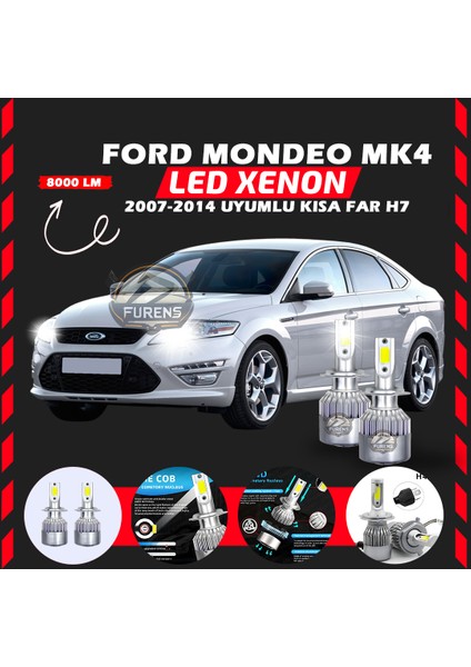 Ford Mondeo Mk4 2007-2014 Kısa Far Uyumlu Şimşek Etkili LED Xenon Performance Series H7