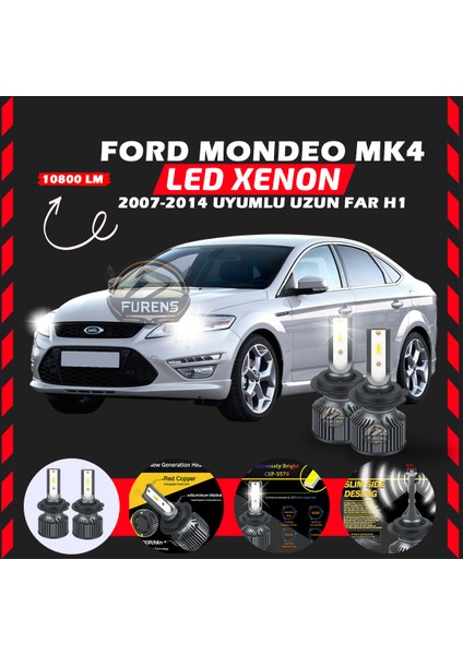 Ford Mondeo Mk4 2007-2014 Uzun Far Uyumlu Şimşek Etkili LED Xenon Premium Series H1