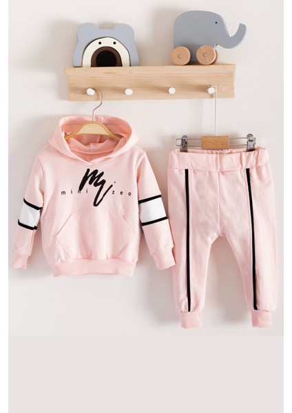 3-6-9-12-18 Ay Erkek Bebek Takımı Mini Zeo Desenli Pamuklu 2'li Pembe