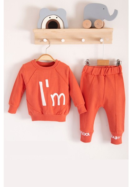 3-6-9-12-18 Ay Kız Bebek Takımı I'm Cool Desenli Pamuklu 2'li Nar Çiçeği