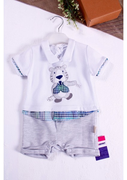 6-9-12-18-24 Ay Erkek Bebek Tulumu Gömlek Desenli Yeşil