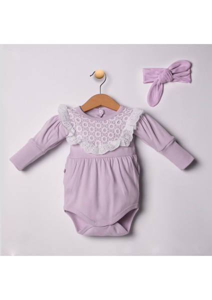 3-6-9-12 Ay Kız Bebek Tulum Karpuz Kollu Lila