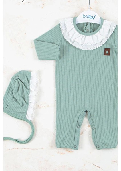 3-6-9-12 Ay Kız Bebek Tulumu Brode Nakışlı Şapkalı %100 Pamuk Yeşil fiyatları