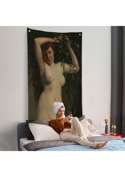 Gustave Courbet - Dallara Tutunan Nü Kadın Duvar ÖRTÜSÜ-7364