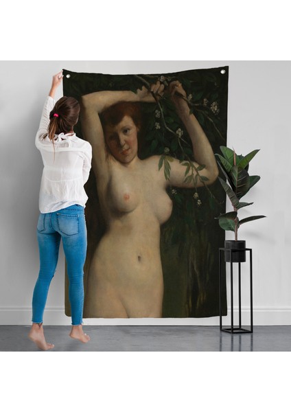 Gustave Courbet - Dallara Tutunan Nü Kadın Duvar ÖRTÜSÜ-7364
