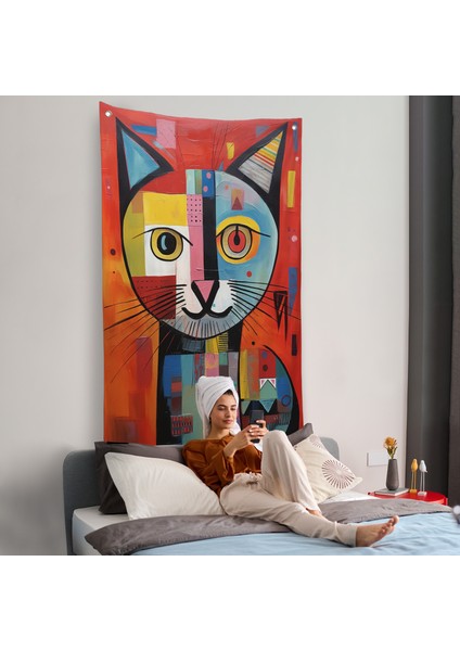 Pablo Picasso Tarzı - Soyut Renkli Kedi Duvar ÖRTÜSÜ-7372 fiyatları