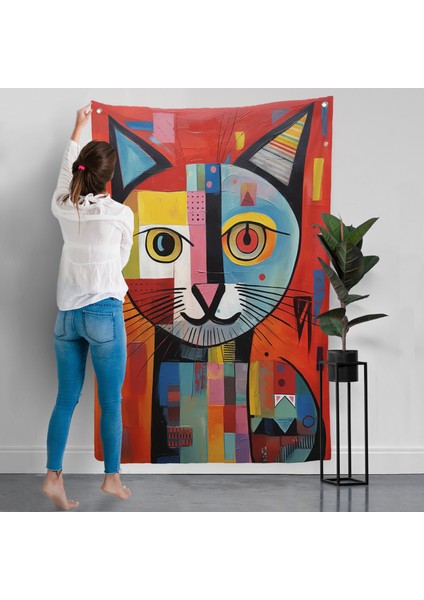 Pablo Picasso Tarzı - Soyut Renkli Kedi Duvar ÖRTÜSÜ-7372 modelleri