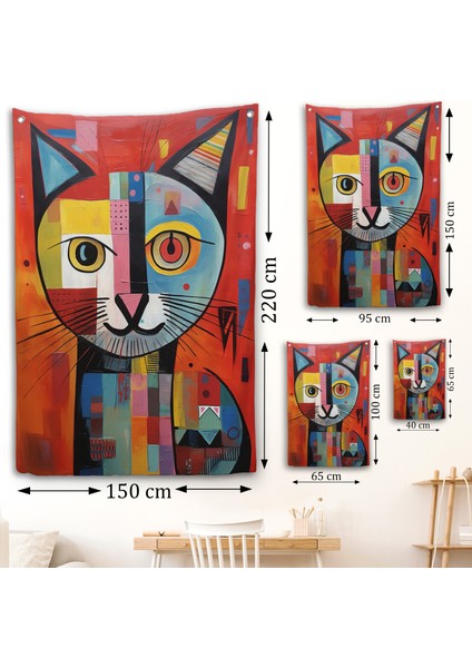 Pablo Picasso Tarzı - Soyut Renkli Kedi Duvar ÖRTÜSÜ-7372 fırsatları