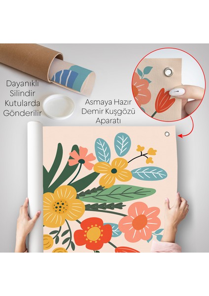 Minimalist Çiçek Mavi Vazoda Renkli Buket Duvar ÖRTÜSÜ-7664