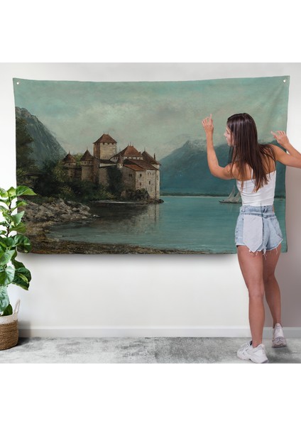 Gustave Courbet - Cenevre Gölü'ndeki Chillon Kalesi Duvar ÖRTÜSÜ-7094
