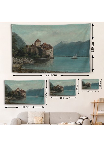 Gustave Courbet - Cenevre Gölü'ndeki Chillon Kalesi Duvar ÖRTÜSÜ-7094